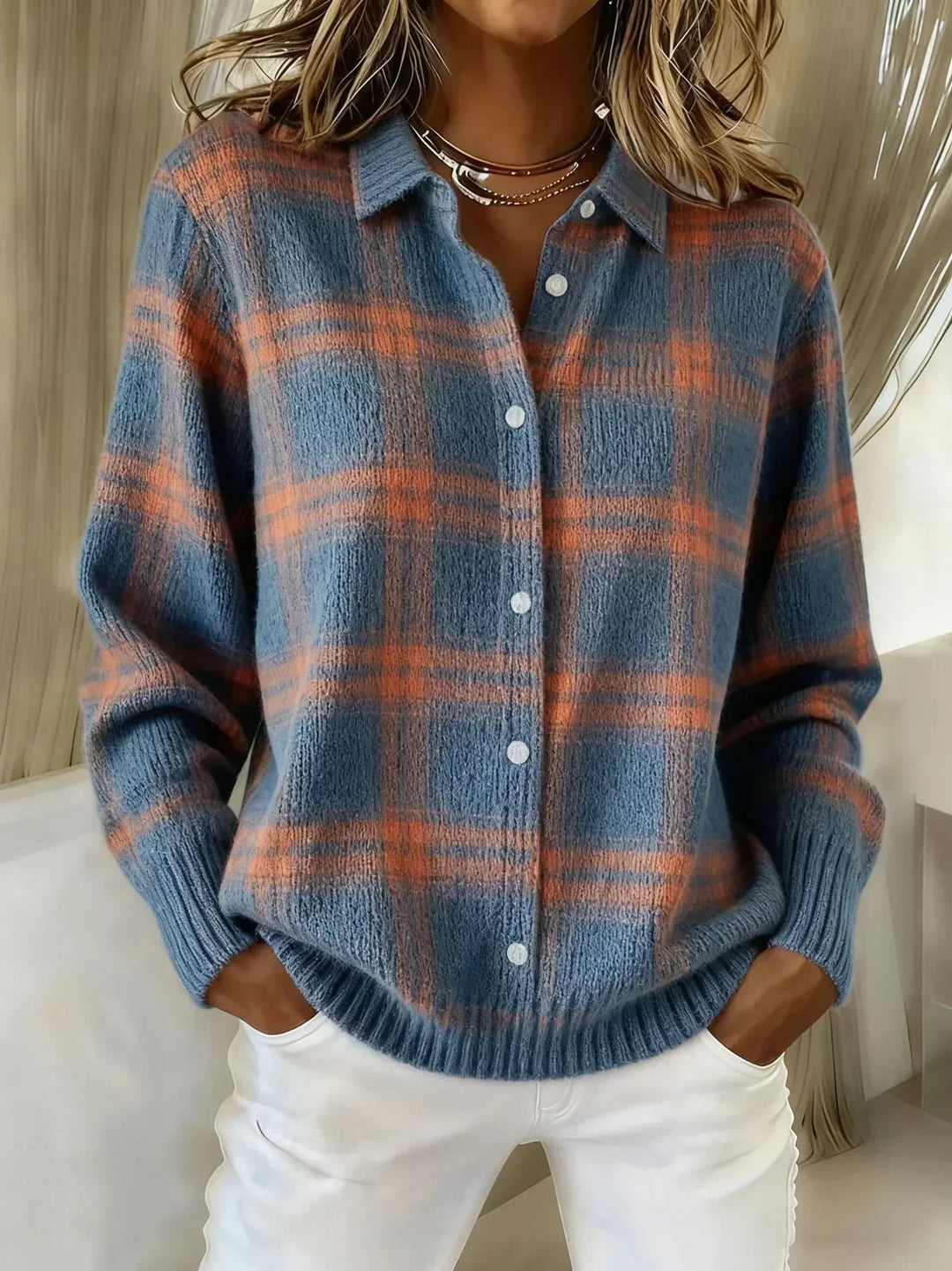 Anna™ | Soft Knit Checked Cardigan