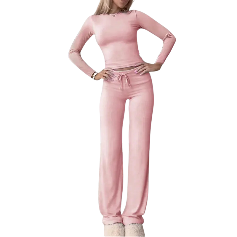 CECILY™ – Slim Fit Long Sleeve Crop Tee & Pants Matching Set