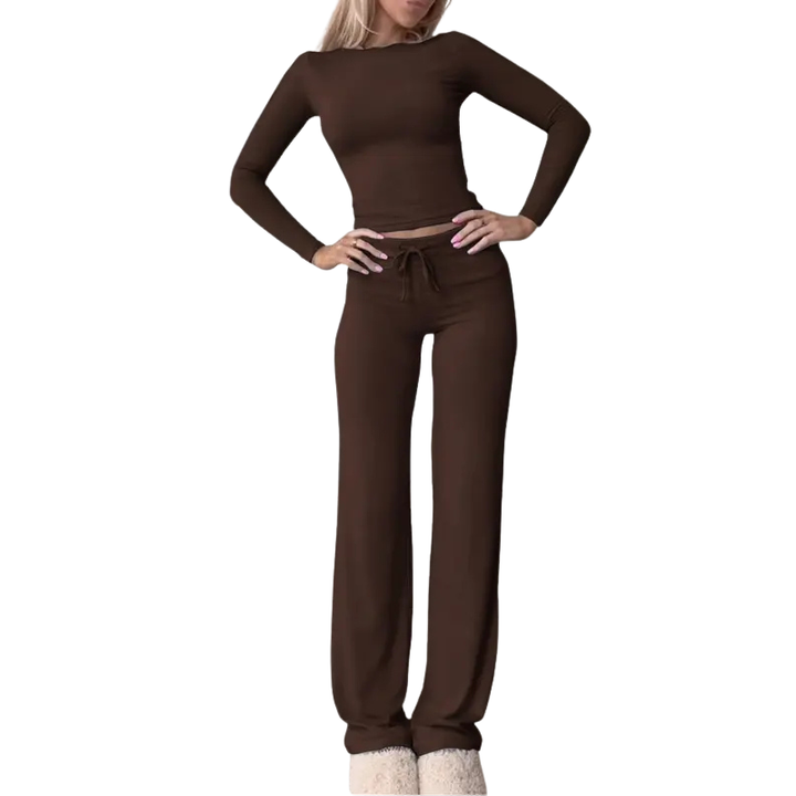CECILY™ – Slim Fit Long Sleeve Crop Tee & Pants Matching Set