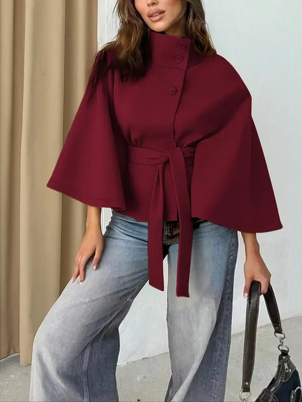 THELMA™ - Women’s Front Buckle Belted Wool Cape Coat for Fall & Winter