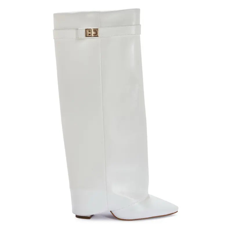 SARAH™ - 4-Inch Heel Suede Long Heeled Fold-Over Buckle Boots for Women Stylish Walking Shoes