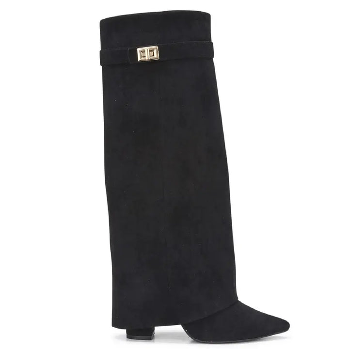 SARAH™ - 4-Inch Heel Suede Long Heeled Fold-Over Buckle Boots for Women Stylish Walking Shoes